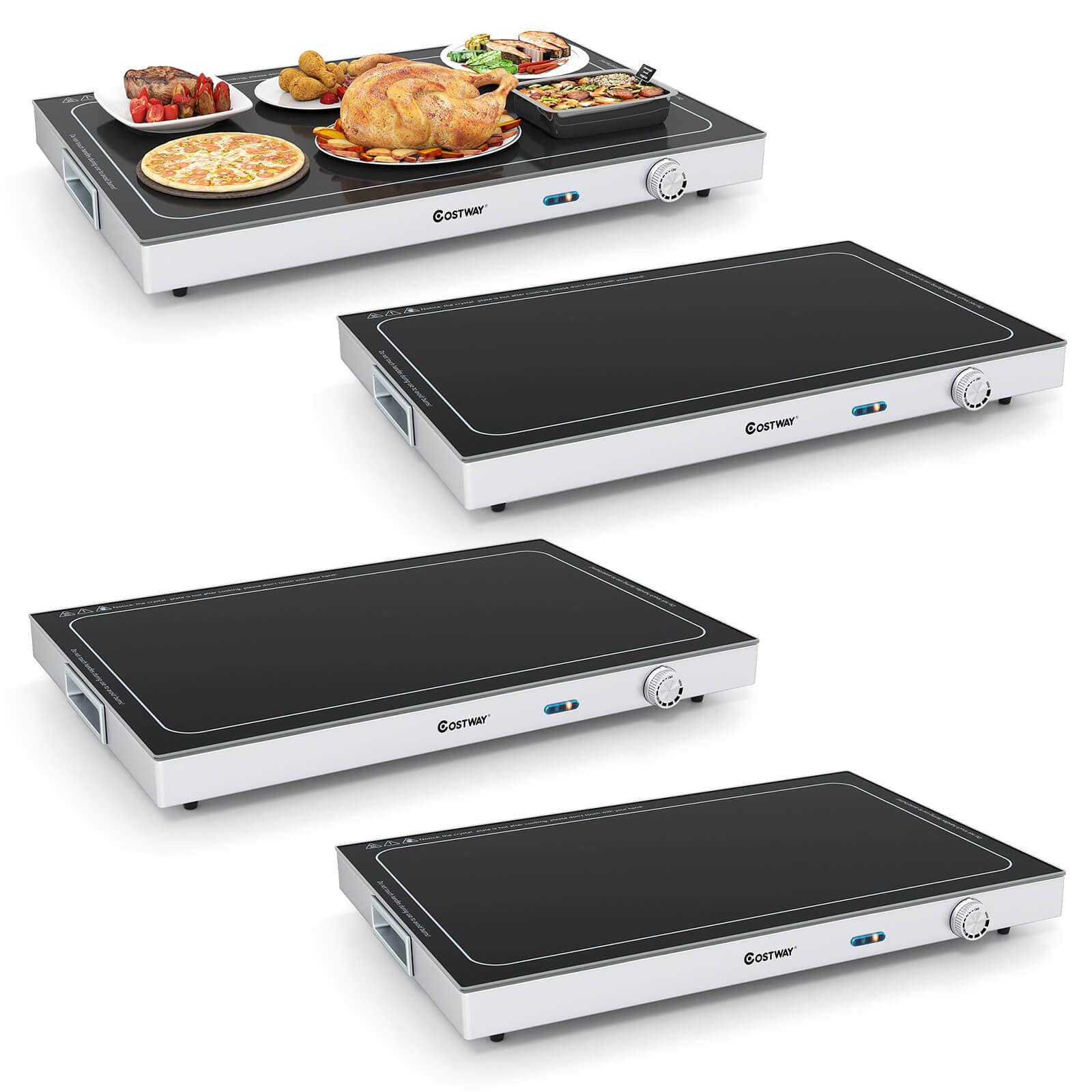 Costway - 4 PCS Electric Warming Tray with Adjustable Temperature Built-In Handles for Buffets - Black