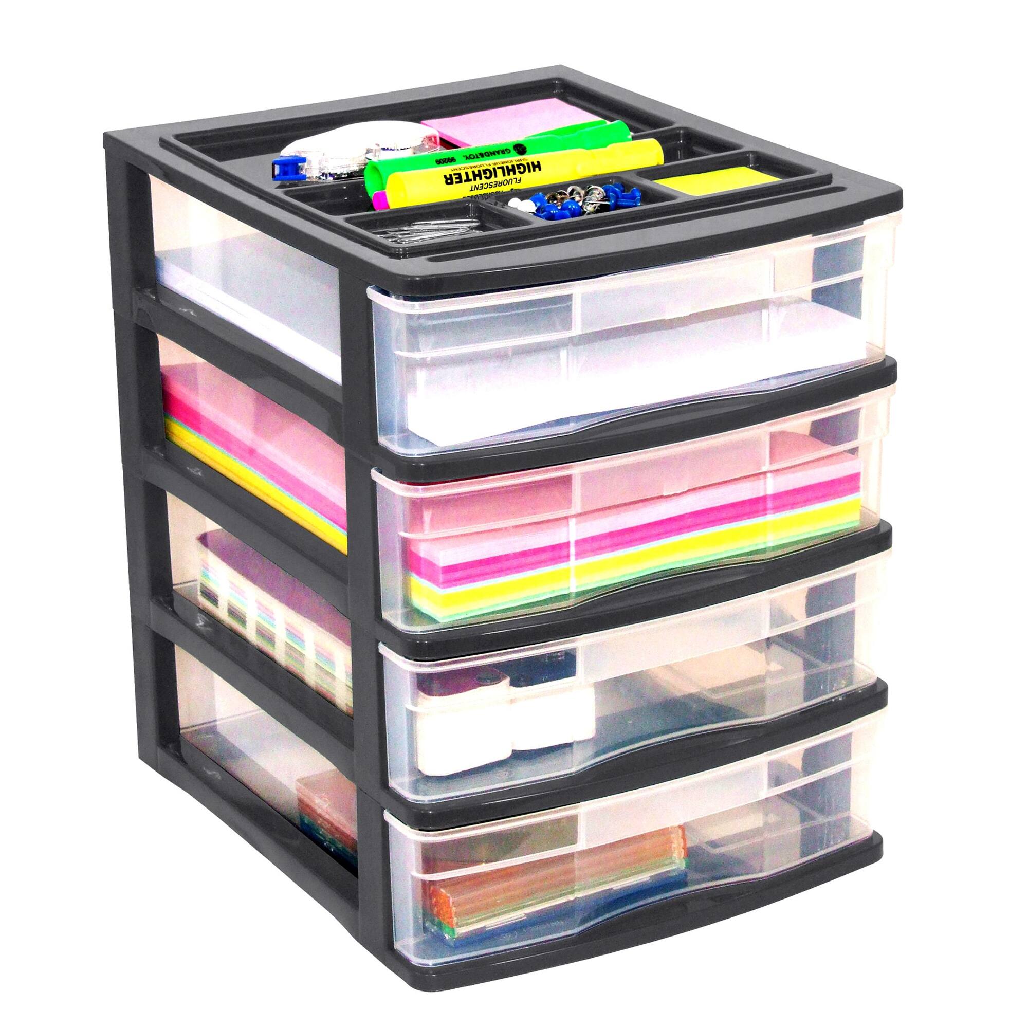 Gracious Living - 4 Drawer Desktop Countertop Storage with Organizer Lid, Black