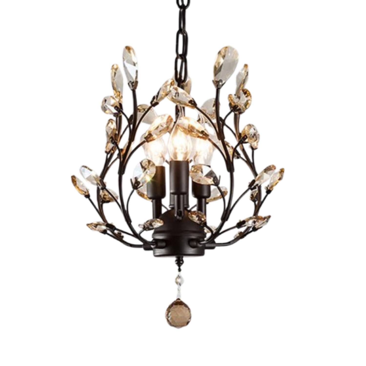 Front. Home Collection - Mini Crystal Chandelier Pendant Ceiling Light 13in Black K9 Crystal Fixture.