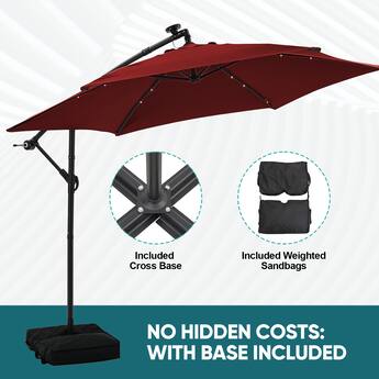 ainfox 11ft 2 tier offset hanging patio solar-powered umbrella 10 ft Aluminum Outdoor Cantilever with Cross Bar Gray Steel Ribs Ainfox 10ft Patio Umbrella with