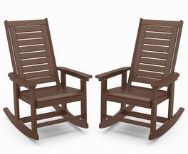 FODINGHILL - Upgraded Set of 2 Oversized HDPE Rocking Chairs, High Back Porch Rockers, Durable Ladder Back Design - BrownWood