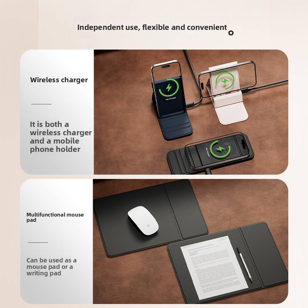 Independent use, flexible and convenient

Wireless charger
- It is both a wireless charger and a mobile phone holder

Multifunctional mouse pad
- Can be used as a mouse pad or a writing pad