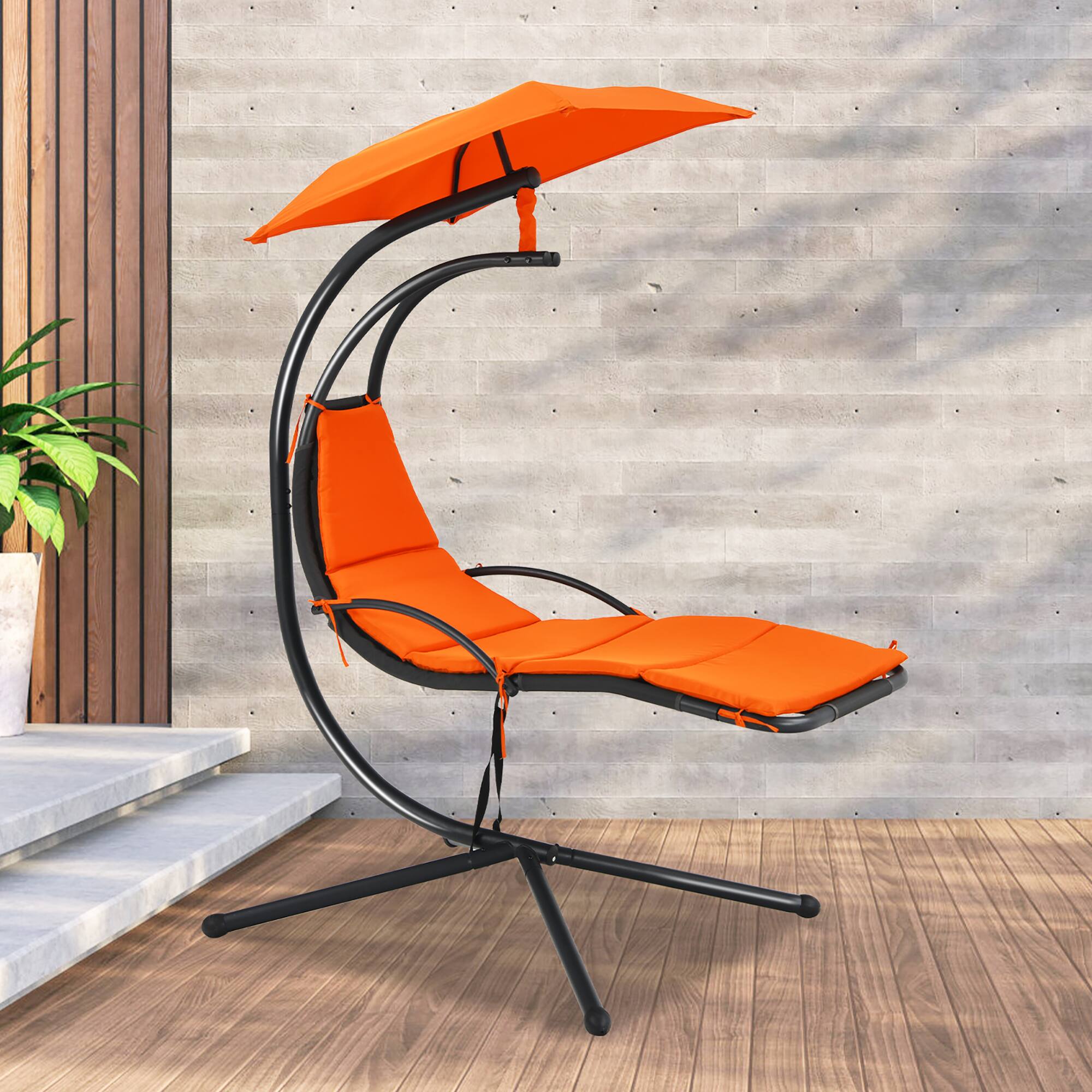Alt View 3. Costway - Costway Patio Hanging Hammock Chaise Lounge Chair with Canopy Cushion - Orange.