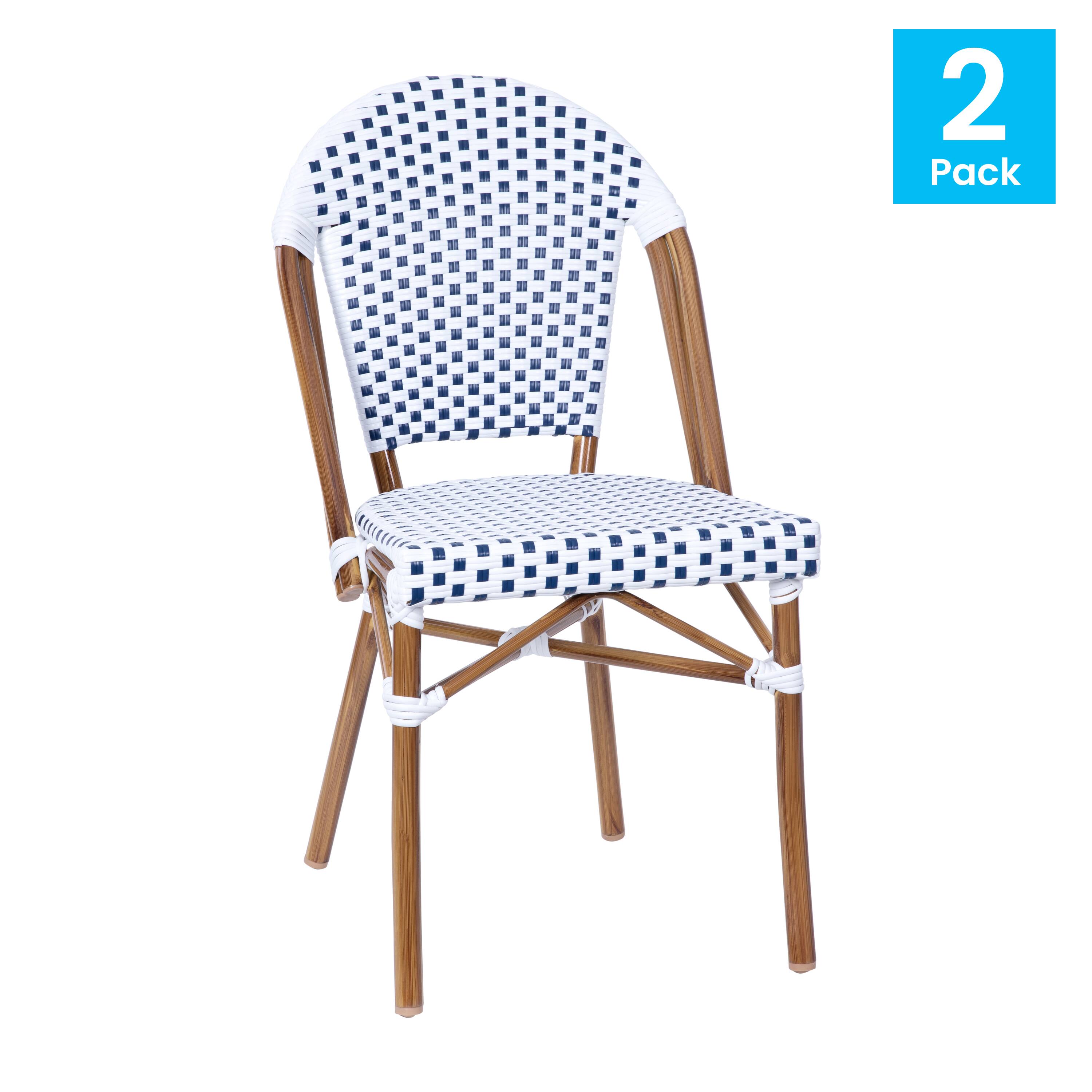 Alt View 1. Emma + Oliver - Colmar Indoor/Outdoor Stacking Bistro Chairs with Aluminum Frame - White & Gray/Natural Frame.