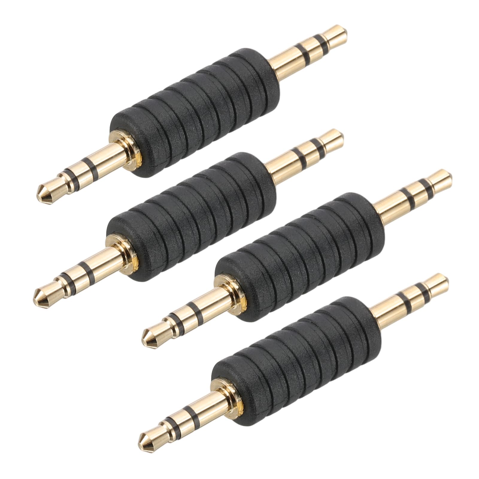 Unique Bargains - 4pcs 3.5mm (1/8") Male to Male Stereo Audio Adapter Connector Jack - Black Gold