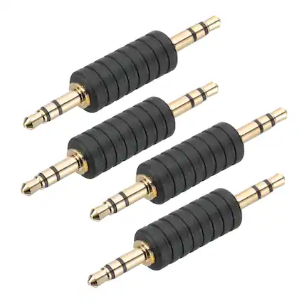 Front. Unique Bargains - 4pcs 3.5mm (1/8") Male to Male Stereo Audio Adapter Connector Jack - Black Gold.
