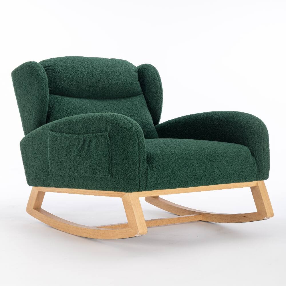Alt View 10. Loheer - Loheer Green Teddy Fabric Rocking Chair with Wood Legs Ergonomic Living Room Accent Chair - Green.