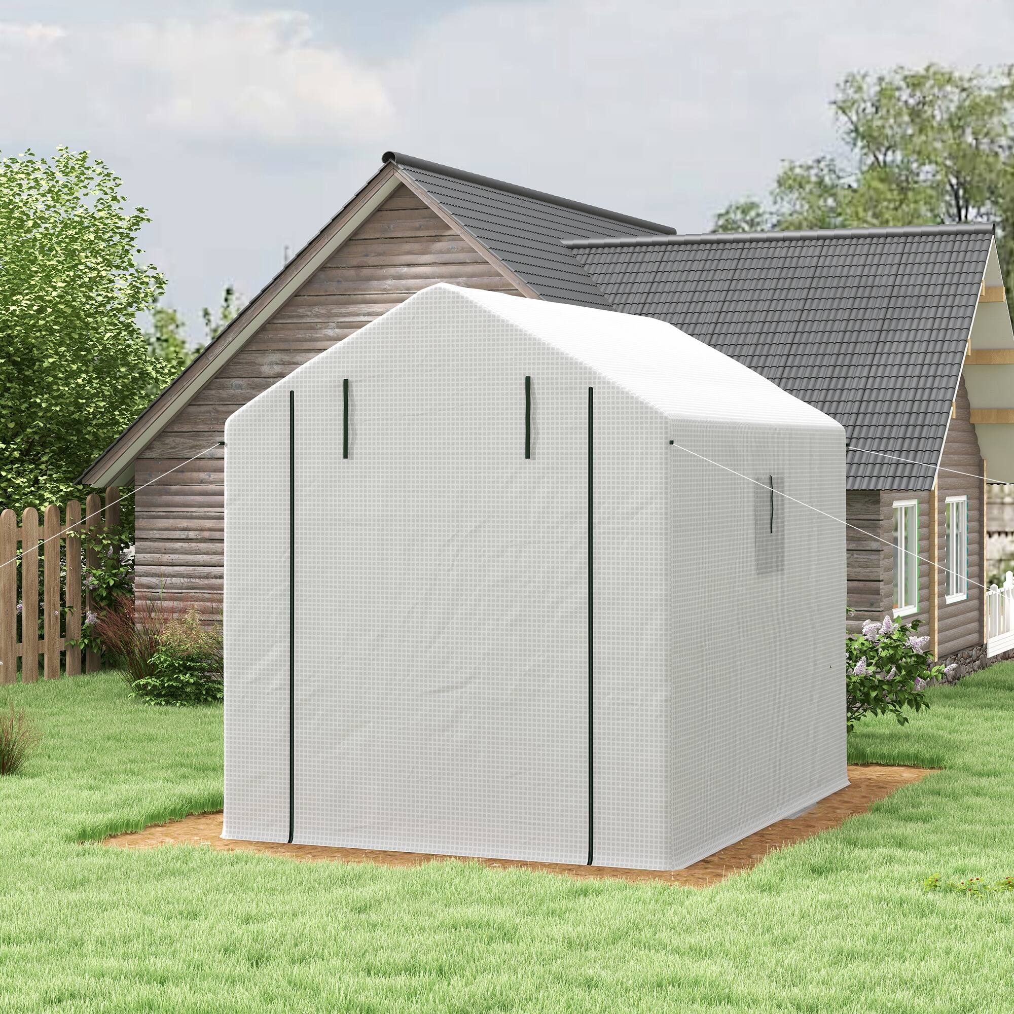 Alt View 1. Outsunny - 8' x 6' x 7' Portable Walk in Greenhouse with Mesh, Door, Windows, 18 Shelf, Trellis.