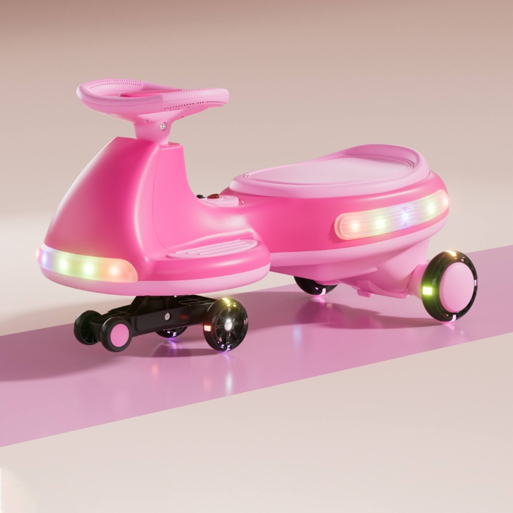 Left. ELEMENT ACE - Electric Rocking Ride-On Car with LED Lights and Silent Wheels for Kids - Pink.