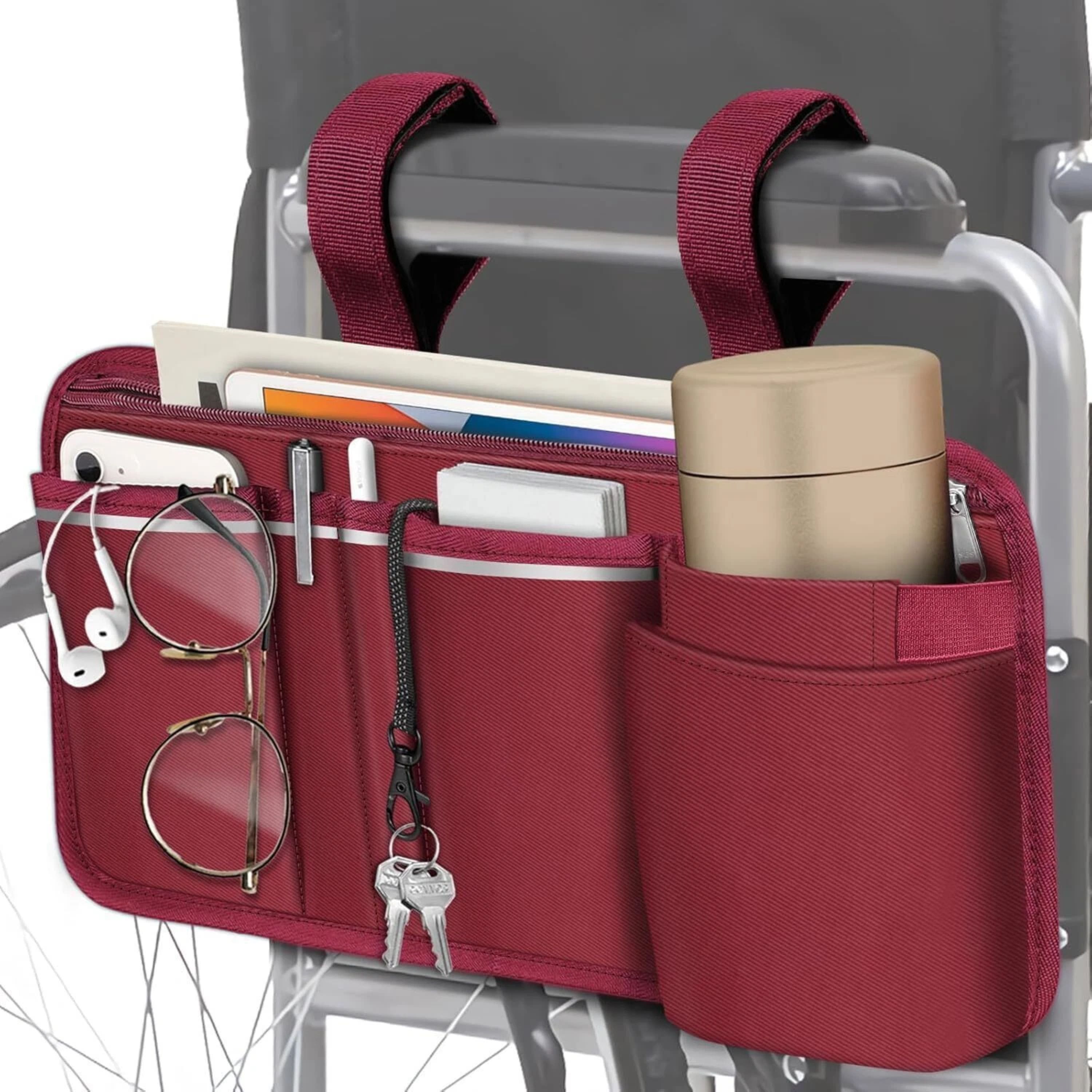 Kitcheniva - Wheelchair Armrest Accessories Pouch Side Storage Bag With Cup Holder - Burgundy price history on PriceWatchPro