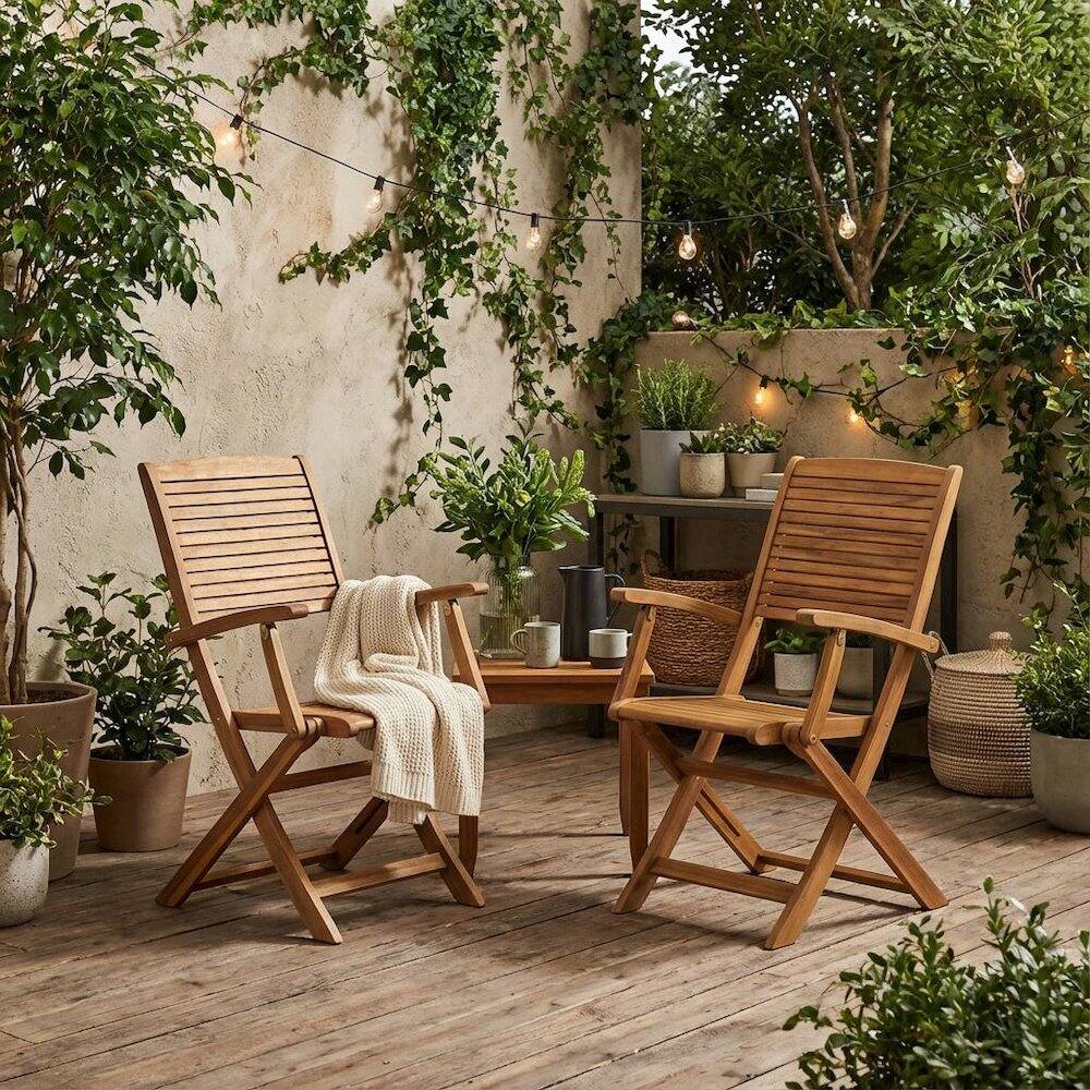 Alt View 2. Outdoor Escape - Oil-Finish Wooden Patio Chairs with Sturdy Frame and Weatherproof Finish - Brown.