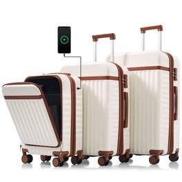 LOVMOR - 3-Piece ABS Hardshell Luggage Set 20" Front-Opening USB Spinner Airline-Approved and Brown - White