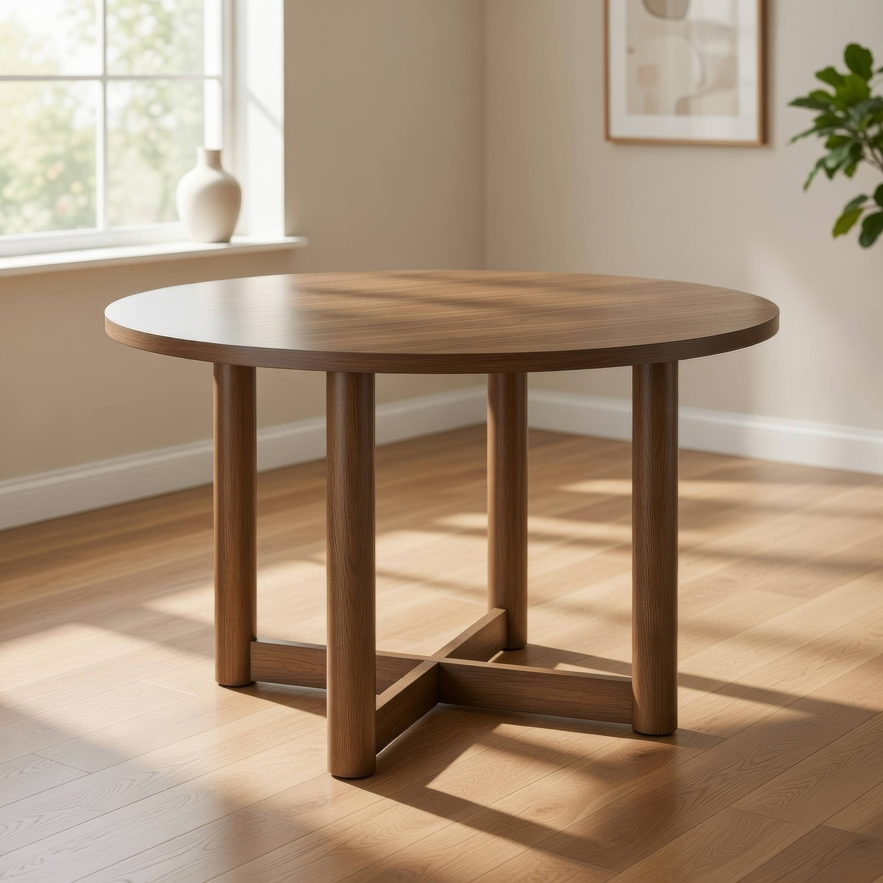 Alt View 6. Manhattan Lane - Billie Dining Table, Wood Frame, Cross Legs, Round 46 Inch - Brown.