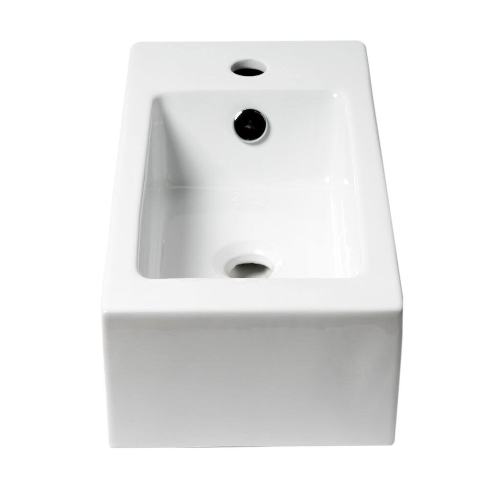 Left. Alfi - White 20" Small Rectangular Wall Mounted Ceramic Sink with Faucet Hole - White.
