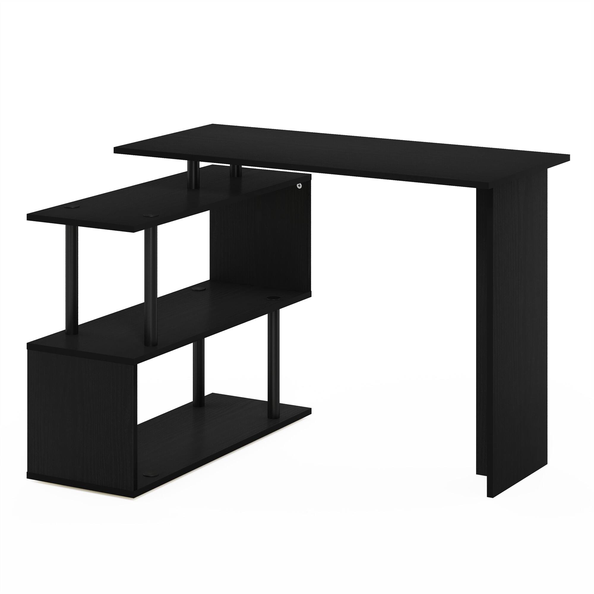 Front. Furinno - Moore L-Shape Computer Desk with 3-Tier Shelves - Americano/Black.