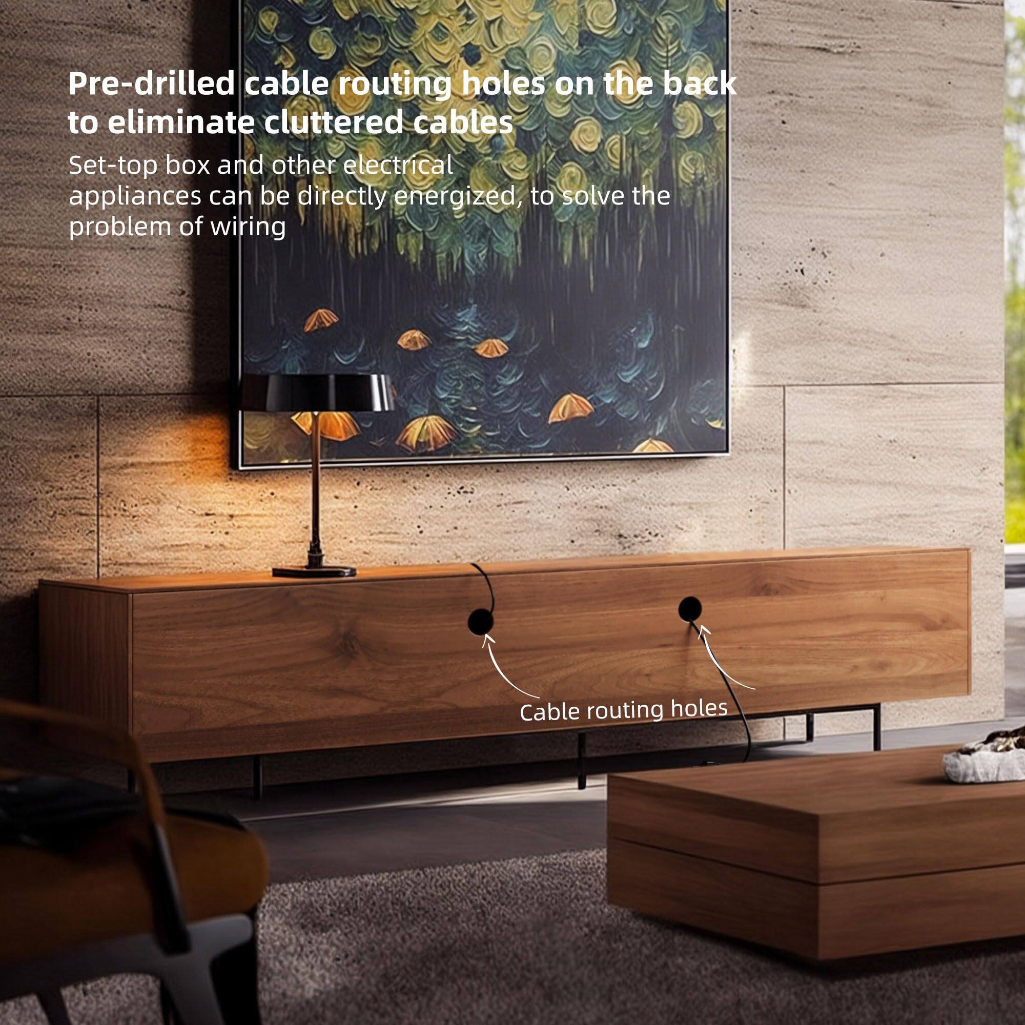 Pre-drilled cable routing holes on the back to eliminate cluttered cables. Set-top box and other electrical appliances can be directly energized, to solve the problem of wiring.