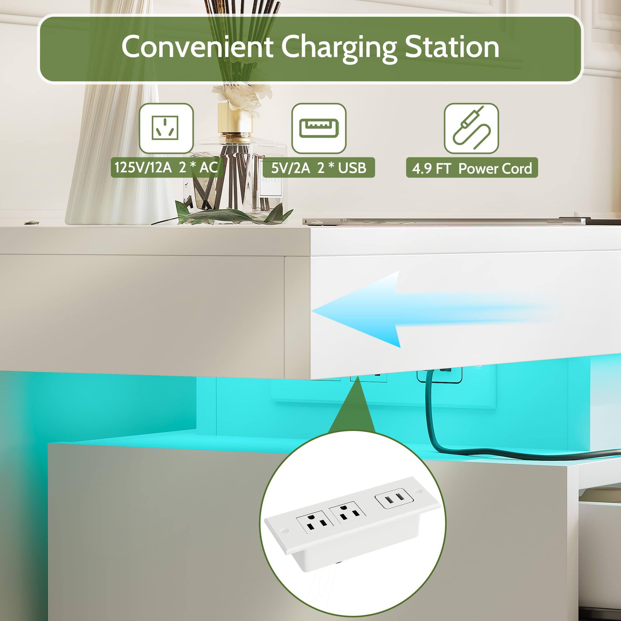 Convenient Charging Station

- 125V/12A 2 * AC
- 5V/2A 2 * USB
- 4.9 FT Power Cord
