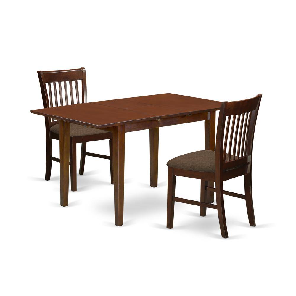 Back. East West Furniture - NOFK3-MAH-C 3 Pc dinette set- Table with a 12in leaf and 2 Dining Chairs - Mahogany.
