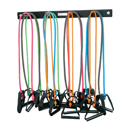 Front. Power Systems - Wall-Mounted Rack, Compact Gym Accessory Organizer for Belts, Tube Bands & Jump Ropes - Black.