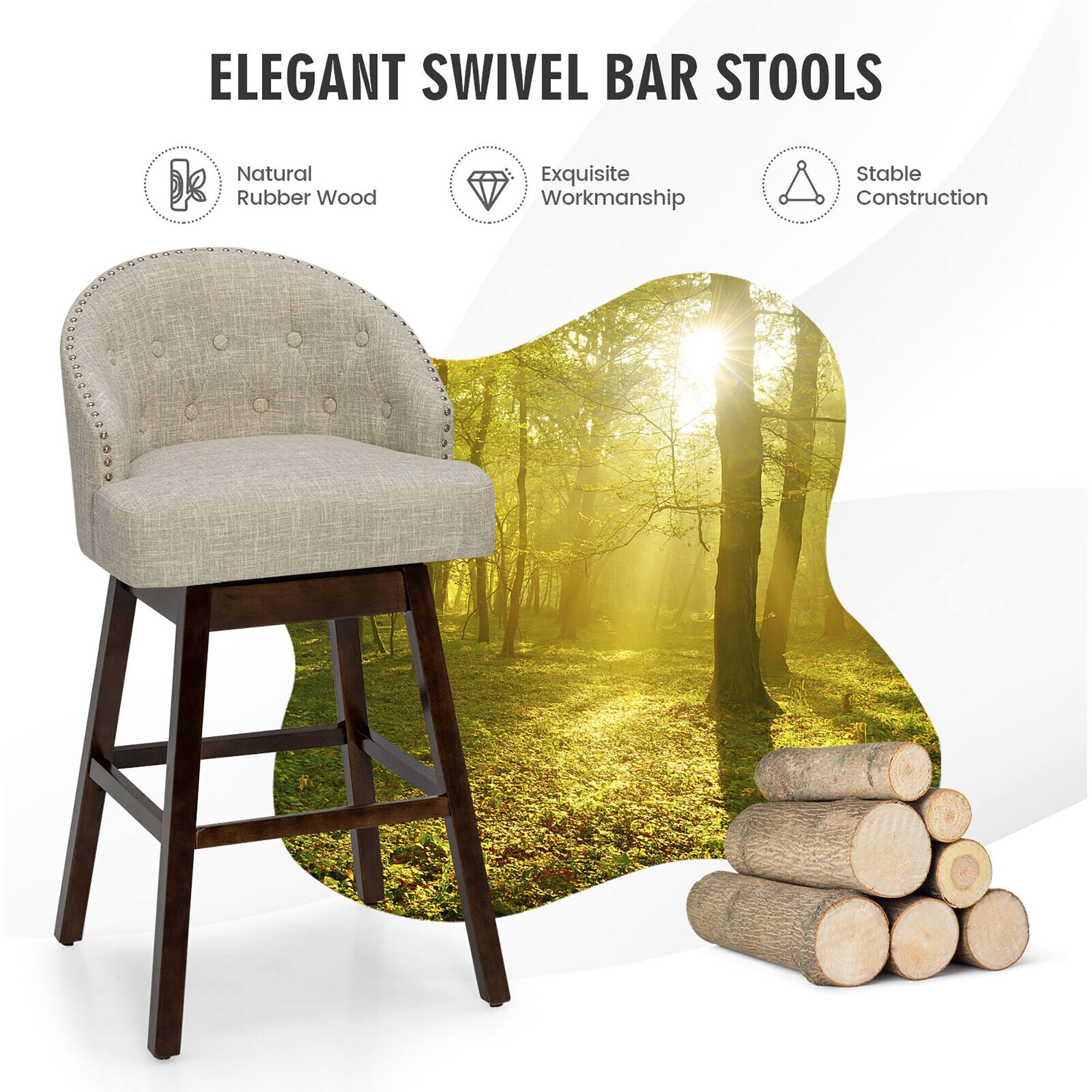 ELEGANT SWIVEL BAR STOOLS

- Natural Rubber Wood
- Exquisite Workmanship
- Stable Construction
