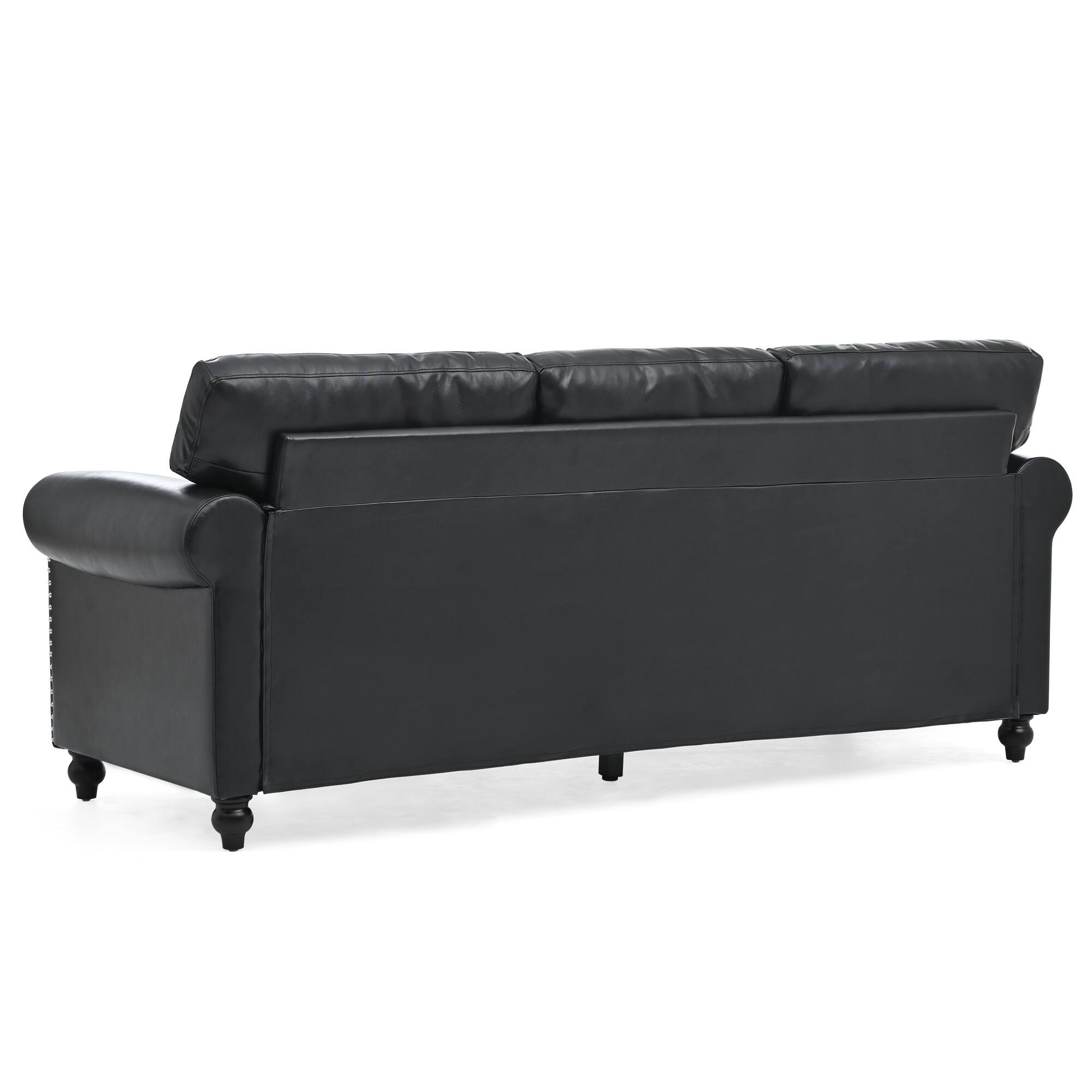 Alt View 2. Boyel Living - 83.86-in Traditional Faux Leather 3-Seater Sofa with Nailhead Trim - Black and Matte Black and Silver.