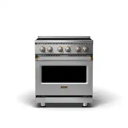 Viking - 5 Series 30" Wide 4.7 Cubic Foot Freestanding Electric Induction Range - Stainless with Brushed Brass Accents