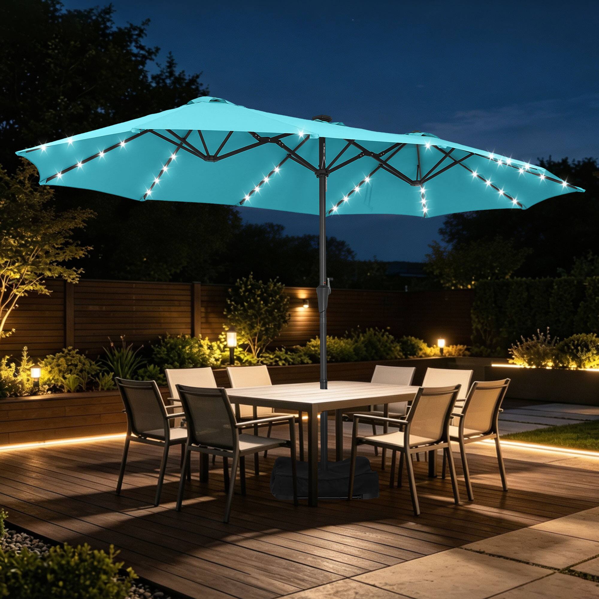 Alt View 3. Ainfox - Ainfox 15 x 9FT  Double Sided Patio Umbrella Outdoor Large Umbrella with Optional Solar LED Lights & Base - Blue-with Light.