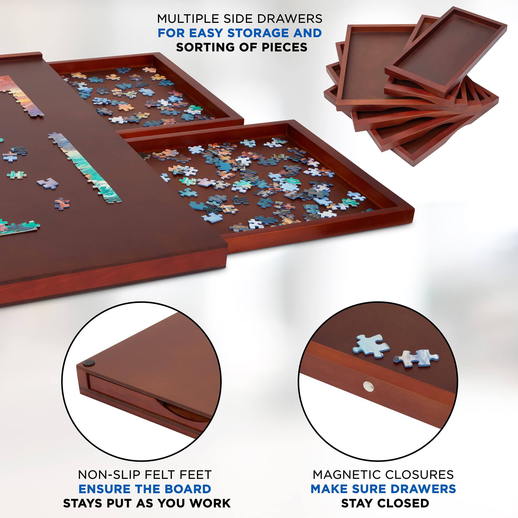 MULTIPLE SIDE DRAWERS FOR EASY STORAGE AND SORTING OF PIECES

NON-SLIP FELT FEET ENSURE THE BOARD STAYS PUT AS YOU WORK

MAGNETIC CLOSURES MAKE SURE DRAWERS STAY CLOSED