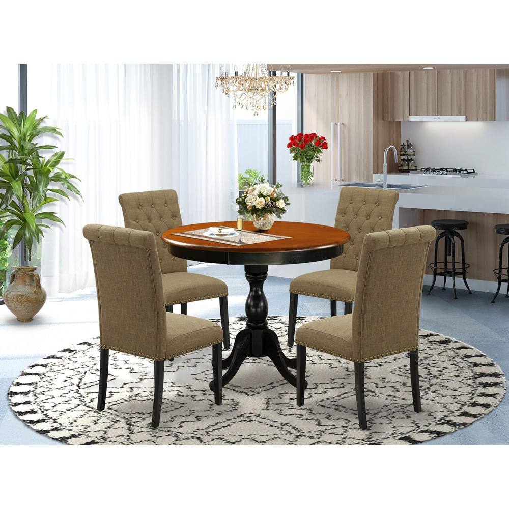 Angle. East West Furniture - East West Furniture 5-Piece Dinning Table Set Includes a Dinning Table and 4 Light Sable Linen Fabric Modern Dining - Multi-Color.