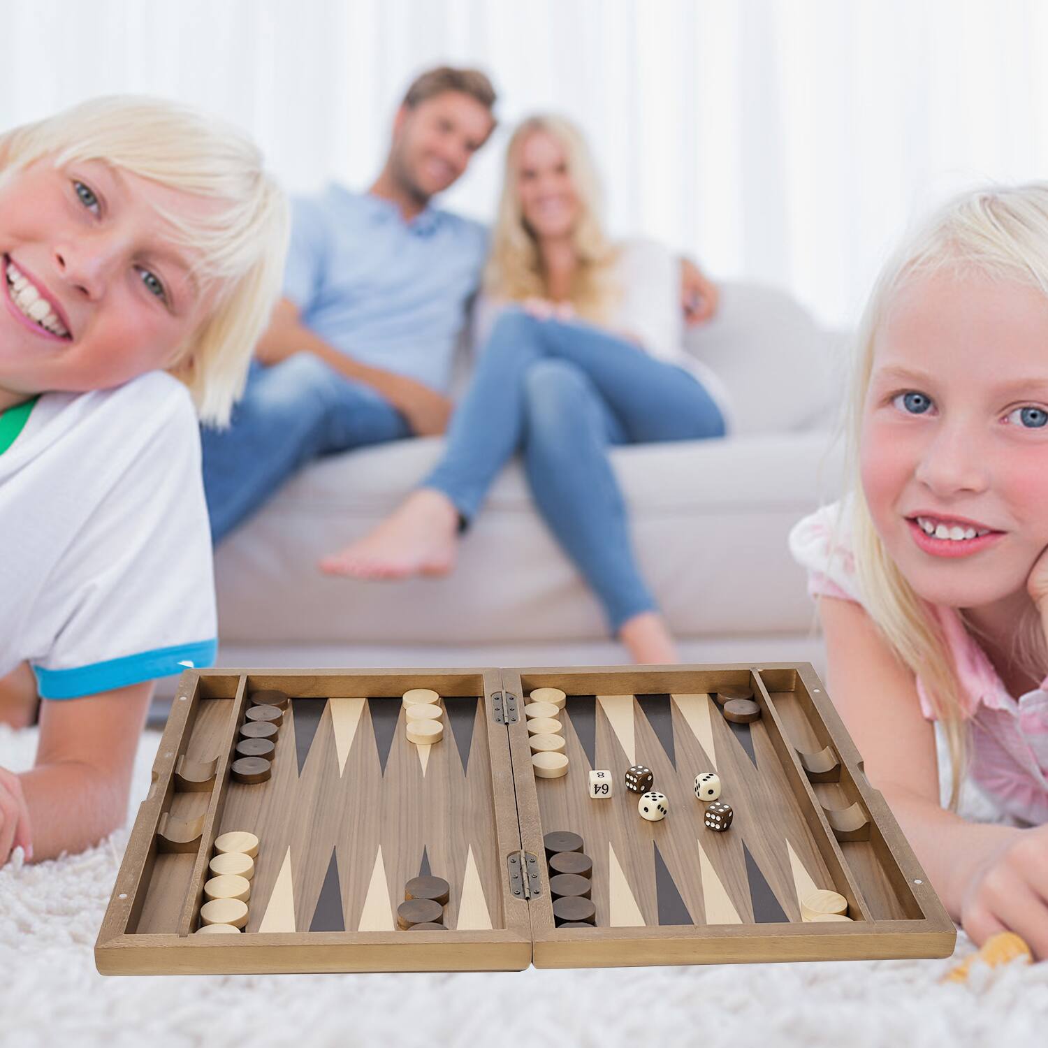 Alt View 3. GSE Games & Sports Expert - Premium Wooden Folding Inlay Backgammon Board Game Set, Traditional Board Game (Double Stripe-17").