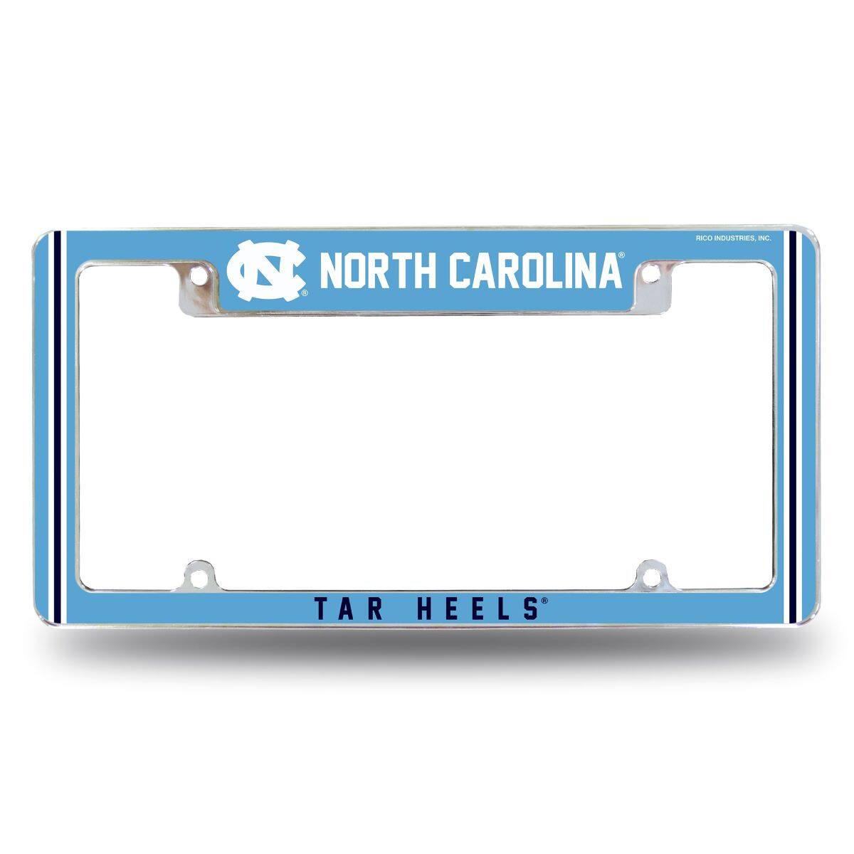 North Carolina Tar Heels Chrome Metal License Plate Frame with Full Frame Team Color Graphics