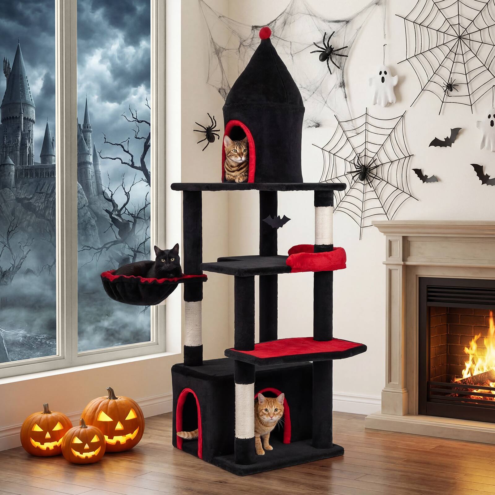 Alt View 1. Gymax - Gymax 63'' Gothic Cat Tree w/ Condo Top Cave Sisal Scratching PostsBat Hanging Toy.