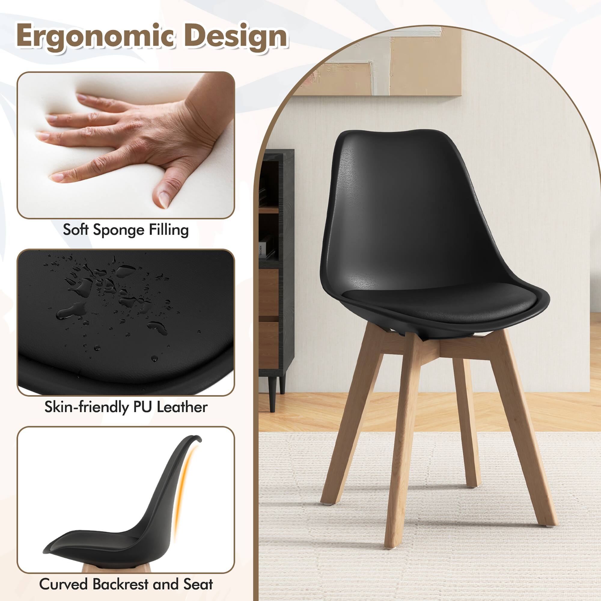 Ergonomic Design  
- Soft Sponge Filling  
- Skin-friendly PU Leather  
- Curved Backrest and Seat