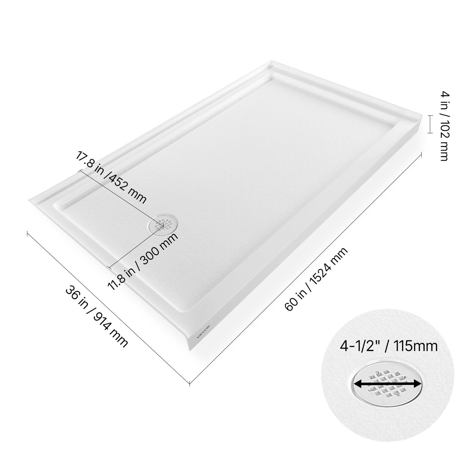 17.8 in / 452 mm  
4 in / 102 mm  
11.8 in / 300 mm  
36 in / 914 mm  
60 in / 1524 mm  
4-1/2" / 115mm
