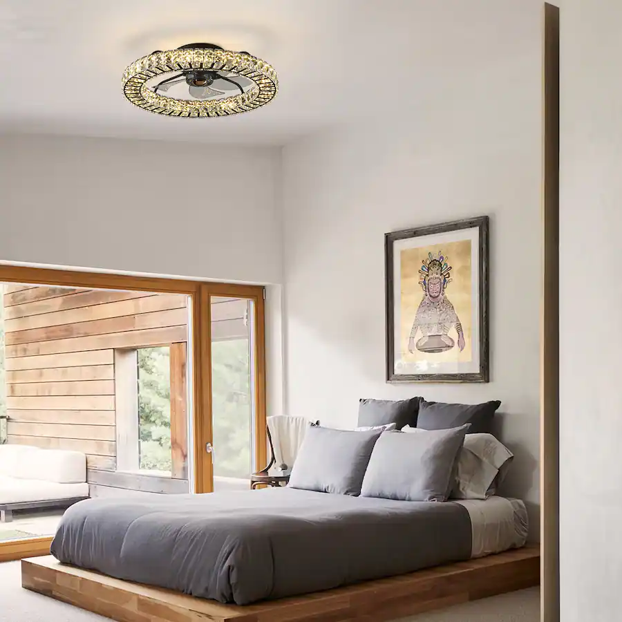 22 Inch Fan Siljoy 22 Inch Crystal Ceiling Fan with Light, Dimmable LED Low Profile ...