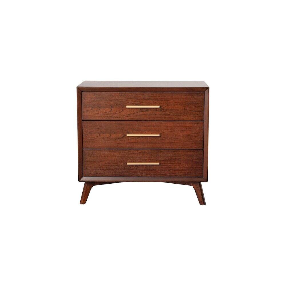Angle. Alpine Furniture - Gramercy 3 Drawer Small Chest - Walnut.