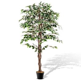 Costway - 63 inch Artificial Ficus Tree Faux Indoor Plant in Nursery Pot for Decoration - Green