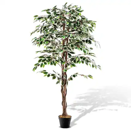 Front. Costway - Costway 63 inch Artificial Ficus Tree Faux Indoor Plant in Nursery Pot for Decoration - Green.