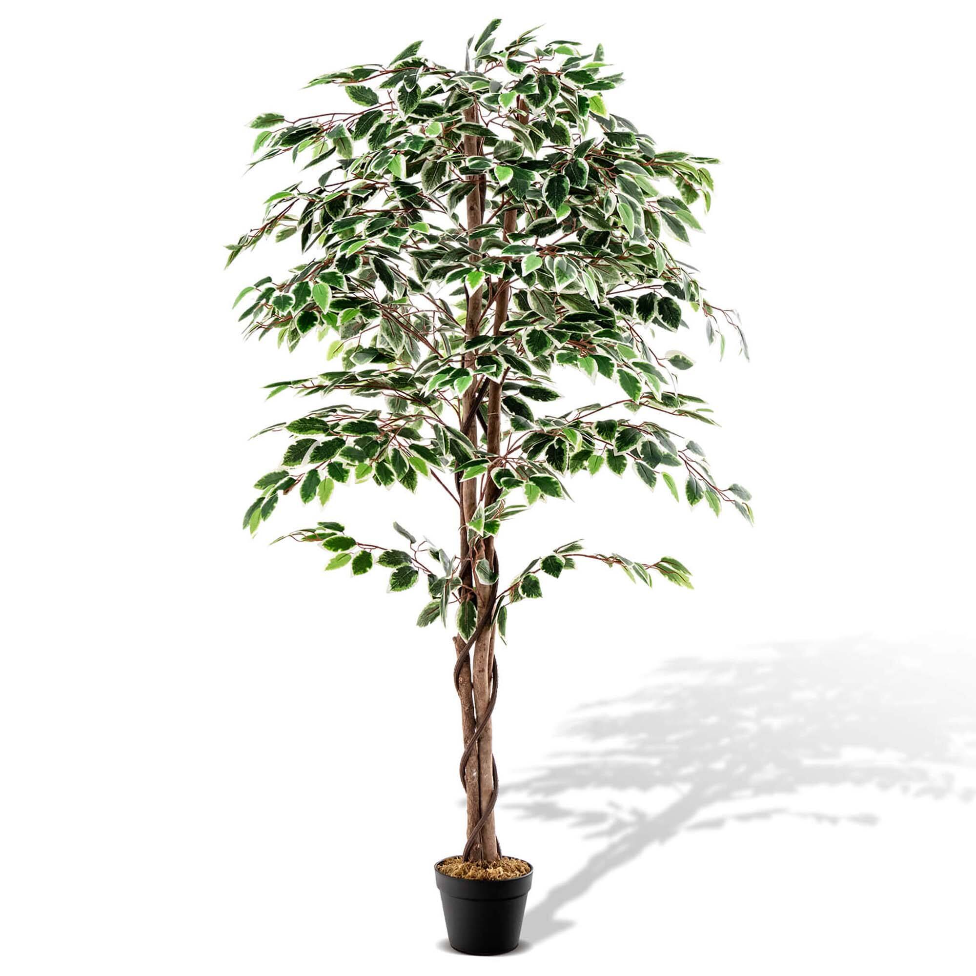 Front. Costway - Costway 63 inch Artificial Ficus Tree Faux Indoor Plant in Nursery Pot for Decoration - Green.