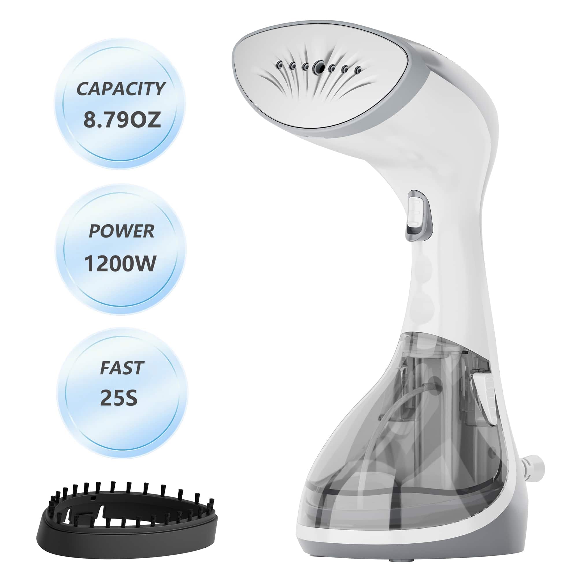 WHALL - Portable Handheld Steamer & Iron with 1200W Quick Heat, Steam and Dry Modes, Wrinkle Remover, Brush Attachment for - White