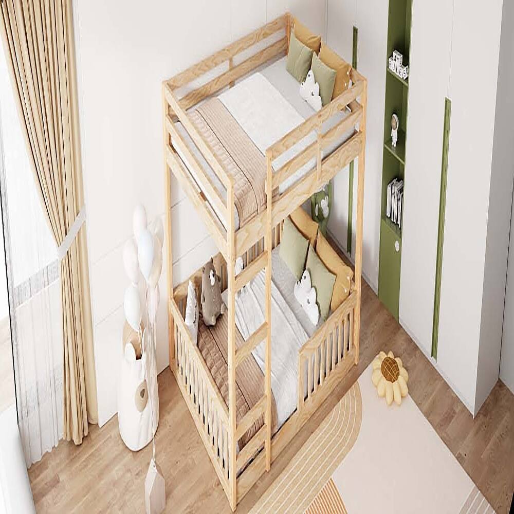 Alt View 3. Loheer - Loheer Full Over Full Bunk Bed Wood Natural Finish with Ladder Guardrails - Natural.