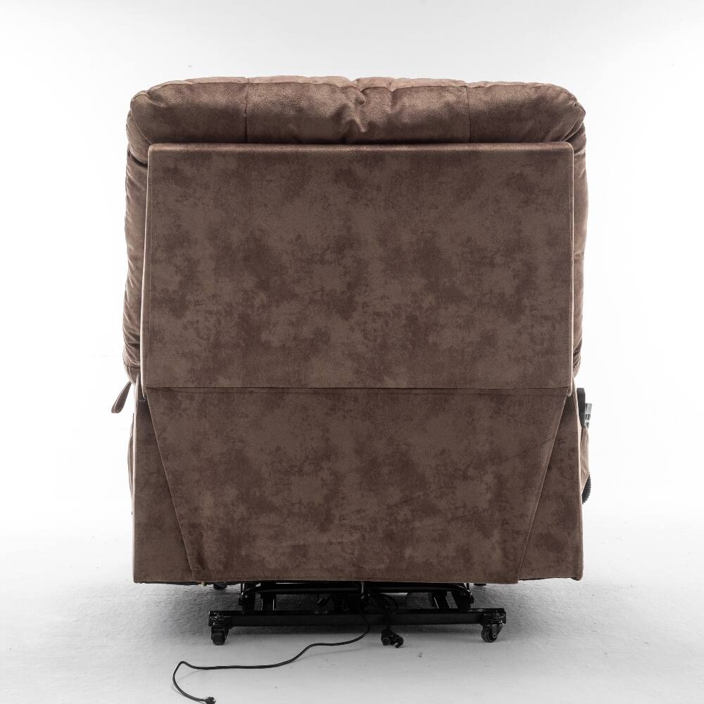 Back. Ropilly - Ropilly Dual OKIN Motor Lift Recliner Power Lift Chair for Big and Tall Brown Velvet Massage Chair - Brown.