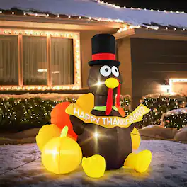 Costway - 5 FT Inflatable Turkey Thanksgiving Decoration with Pumpkin Blow up LED Lights Advent Calendar - Black