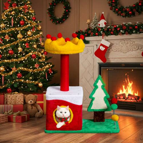 Alt View 9. Winado - Christmas Themed Plush Multi-level Cat Tower Tree with Condos for Indoor Holiday Decoration.