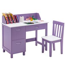 Front. Costway - Costway Kids Wooden Study Desk & Chair Writing Table with Drawer Storage Cabinet - Purple.