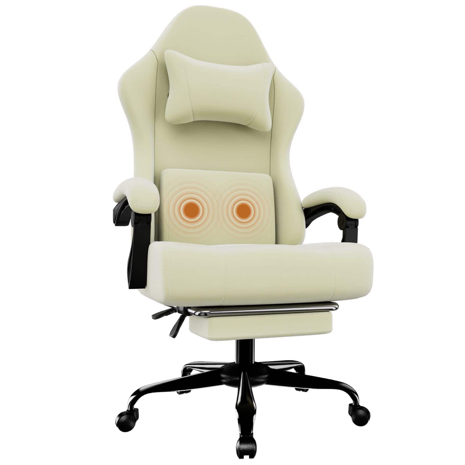 Akoasm - Ergonomic Gaming Chair, Electronic Gaming Chair Fabric Computer Chair with Massage Lumbar Support and Foot Pedals - White