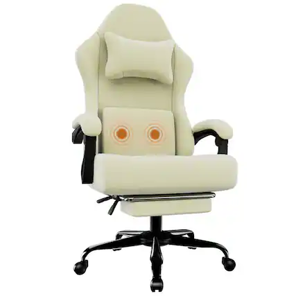 Front. Akoasm - Ergonomic Gaming Chair, Electronic Gaming Chair Fabric Computer Chair with Massage Lumbar Support and Foot Pedals-White - White.