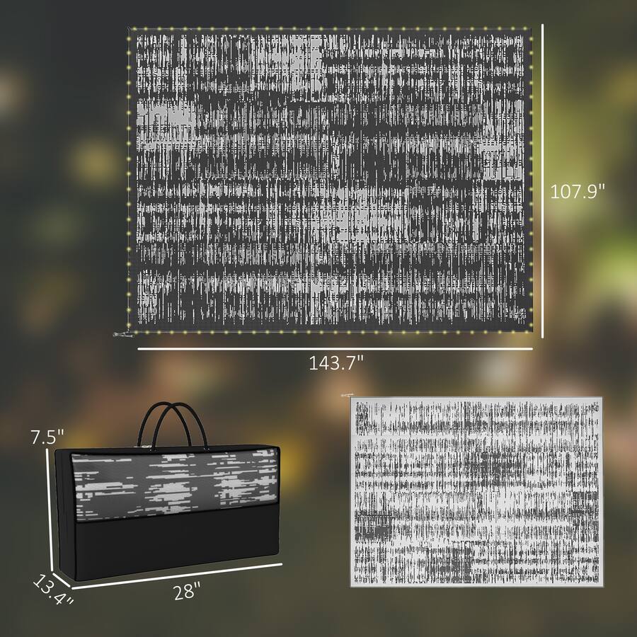 Grey Rug String Outsunny Outdoor Rug Carpet with LED Lights, Carry Bag & Ground Stakes ...
