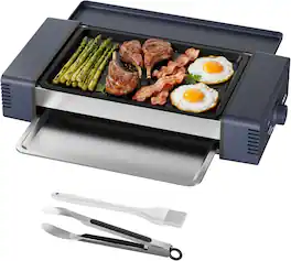 HBN - Indoor 3-in-1 Electric Grill, Grill Rack, Nonstick Griddle & Sausage Grill, Smokeless, Home & RV Use