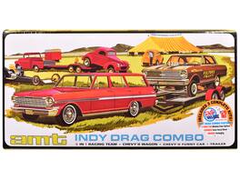 Skill 2 Model Kit Indy Drag Combo Chevrolet II Wagon and Funny Car with Trailer 3 in 1 Set 1/25 Scale Model by AMT - Multi